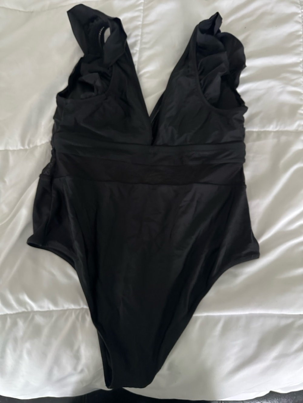 Black Ruffle Strap One-Piece Swimsuit - Picture 9 of 10
